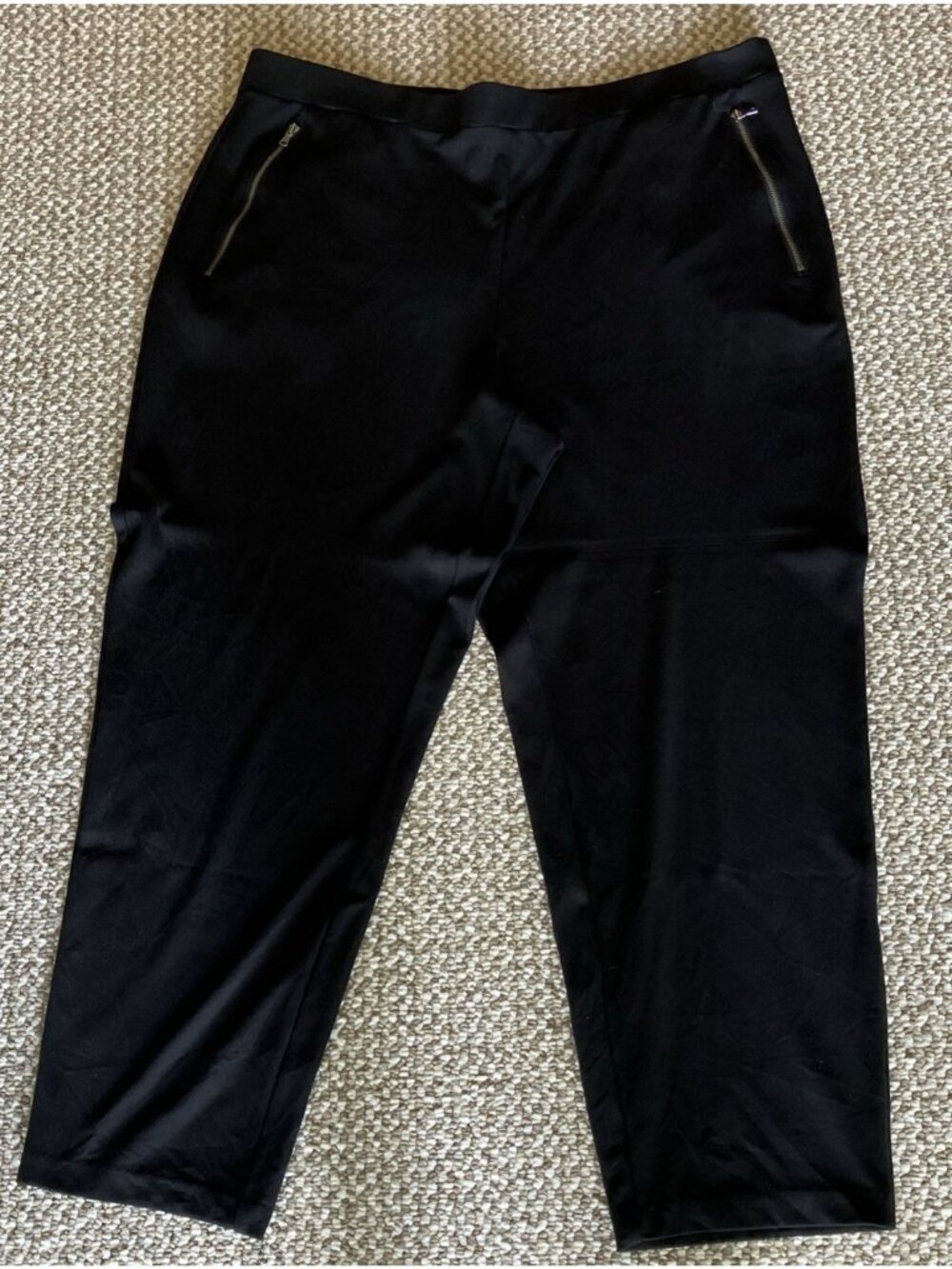 Susan Graver Pull On Knit Pants Black Sz 1X Decorative Front Zipper Pockets